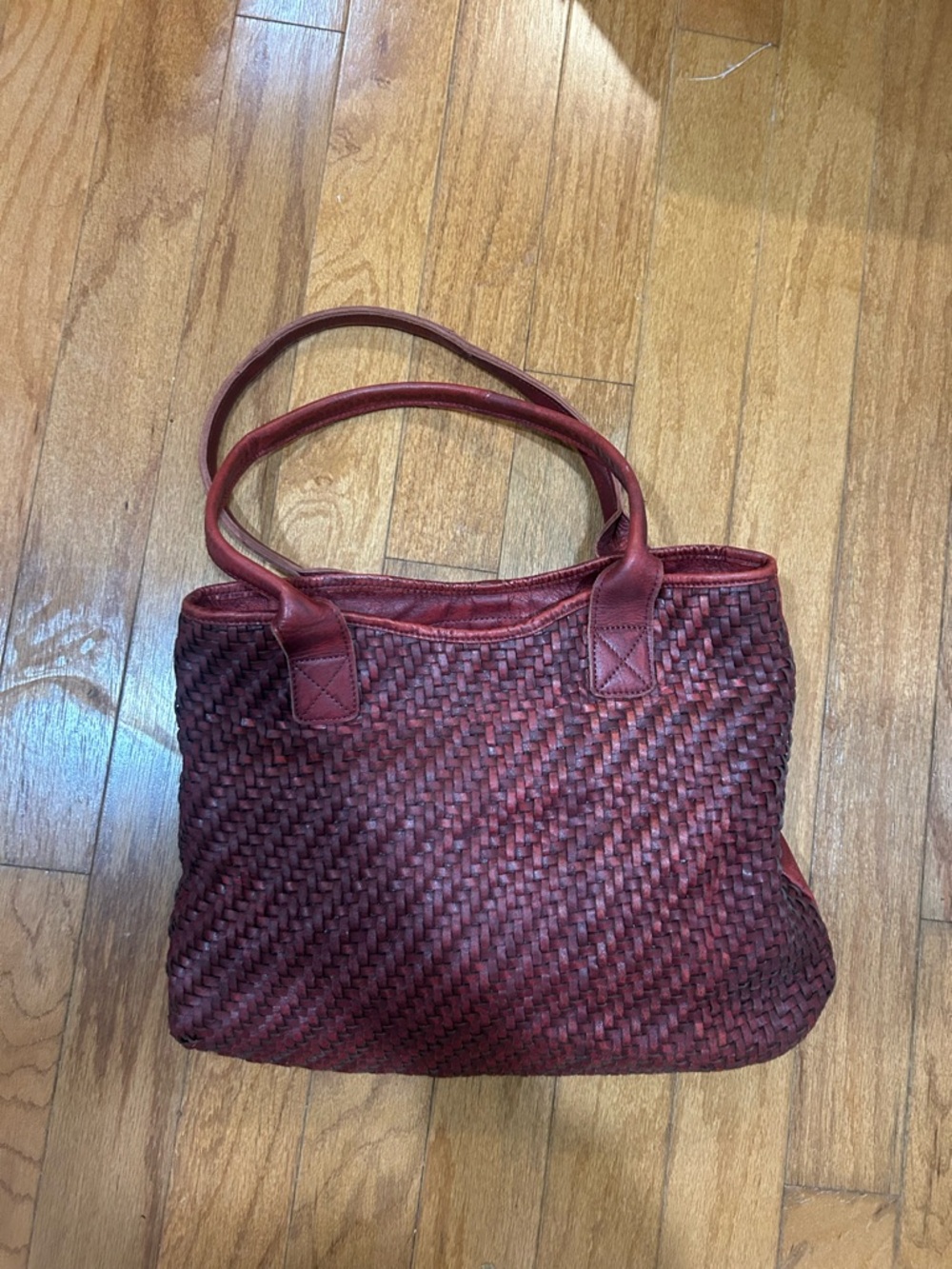 Antonio Valeria Woven Leather Tote Bag in Deep Wine Red